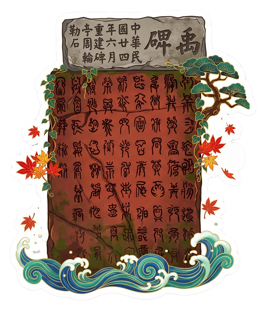 Illustration of the Yu the Great Stele on Yuelu Mountain